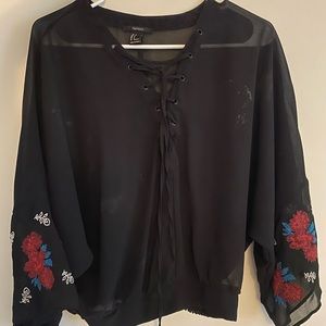 Sheer black flowered shirt
